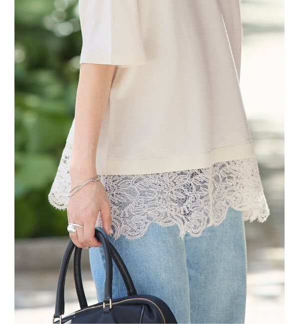 JOURNAL STANDARD「【洗える/接触冷感】WASHABLE COOL レースヘム ハーフスリーブ プルオーバー」|ニット・セーター|