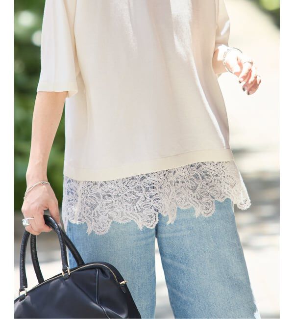 JOURNAL STANDARD「【洗える/接触冷感】WASHABLE COOL レースヘム ハーフスリーブ プルオーバー」|ニット・セーター|