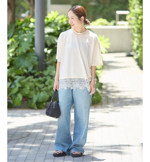 JOURNAL STANDARD「【洗える/接触冷感】WASHABLE COOL レースヘム ハーフスリーブ プルオーバー」|ニット・セーター|