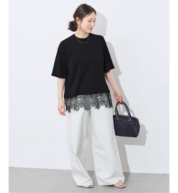 JOURNAL STANDARD「【洗える/接触冷感】WASHABLE COOL レースヘム ハーフスリーブ プルオーバー」|ニット・セーター|