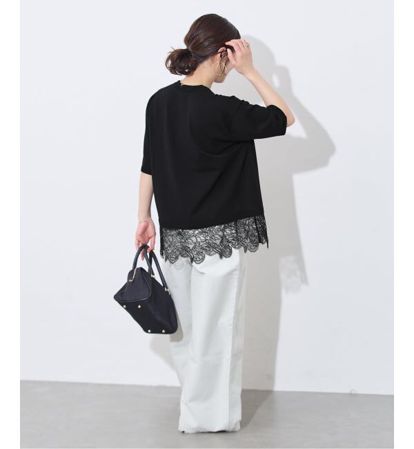JOURNAL STANDARD「【洗える/接触冷感】WASHABLE COOL レースヘム ハーフスリーブ プルオーバー」|ニット・セーター|