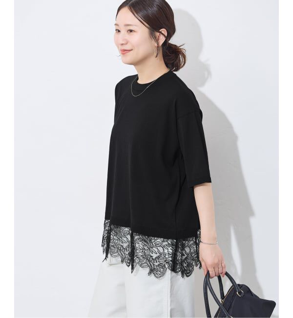 JOURNAL STANDARD「【洗える/接触冷感】WASHABLE COOL レースヘム ハーフスリーブ プルオーバー」|ニット・セーター|