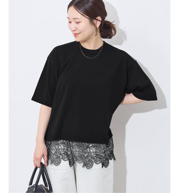 JOURNAL STANDARD「【洗える/接触冷感】WASHABLE COOL レースヘム ハーフスリーブ プルオーバー」|ニット・セーター|