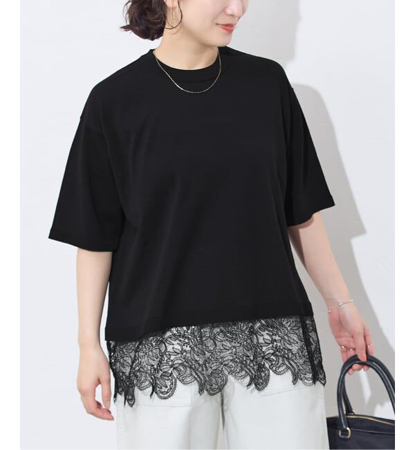 JOURNAL STANDARD「【洗える/接触冷感】WASHABLE COOL レースヘム ハーフスリーブ プルオーバー」|ニット・セーター|