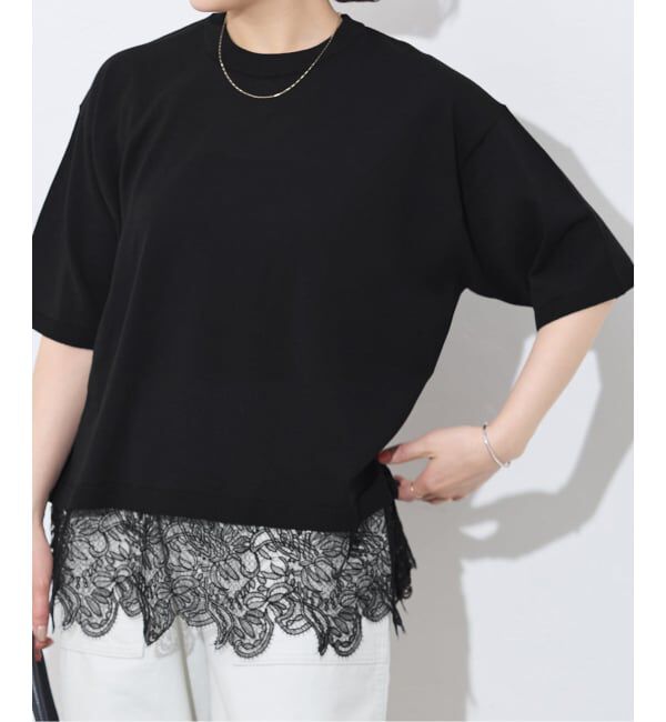 JOURNAL STANDARD「【洗える/接触冷感】WASHABLE COOL レースヘム ハーフスリーブ プルオーバー」|ニット・セーター|