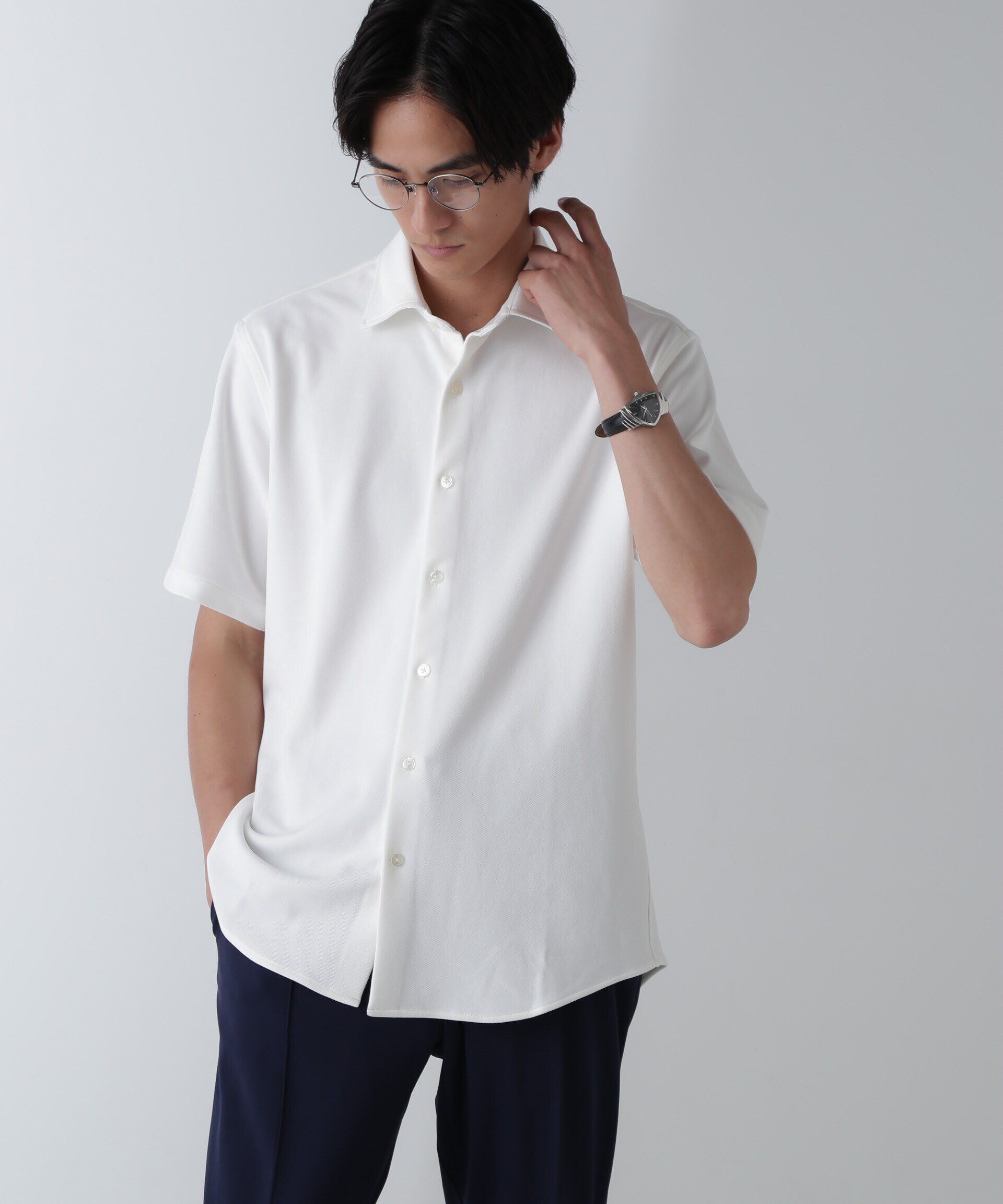 nano･universe「｢N SHIRTS｣AQUA RHYTHM(R)鹿の子シャツ 半袖」|シャツ・ブラウス|ホワイト