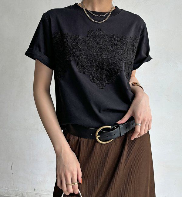  「レースドッキングTEE」|Tシャツ・カットソー|ブラック