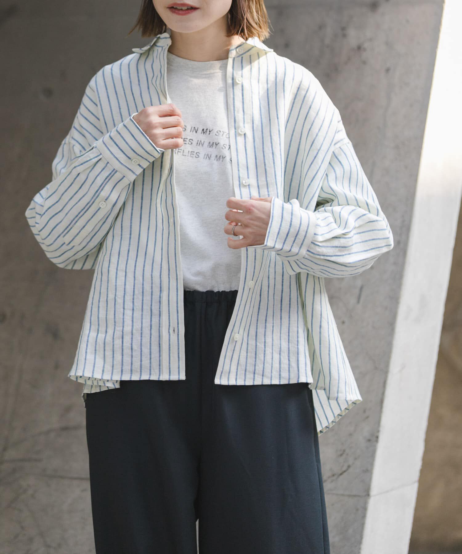 URBAN RESEARCH DOORS「FORK&SPOON　フレンチリネンクロップドワイドシャツ」|シャツ・ブラウス|イエロー系その他