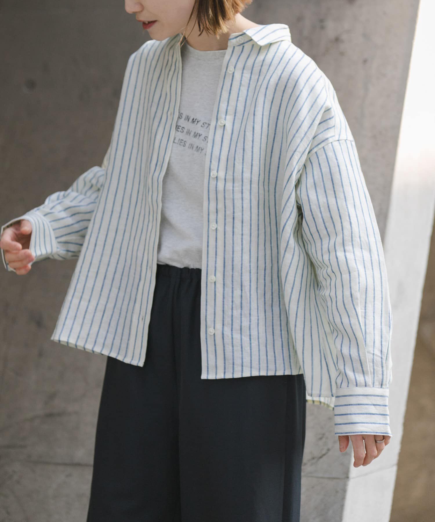 URBAN RESEARCH DOORS「FORK&SPOON　フレンチリネンクロップドワイドシャツ」|シャツ・ブラウス|
