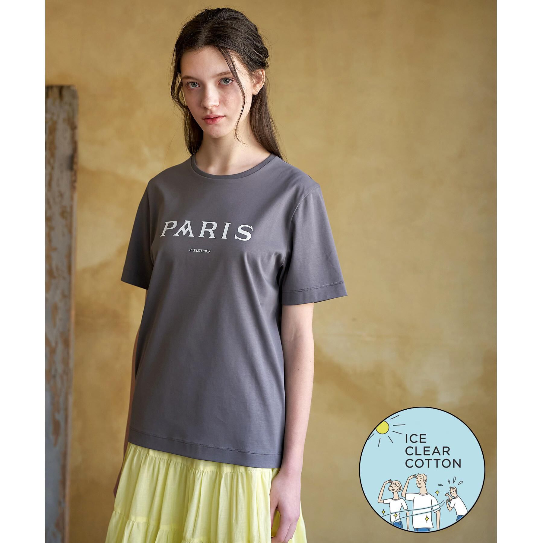 DRESSTERIOR「【接触冷感／抗菌防臭／消臭】アイスクリアコットン PARIS Tシャツ」|Tシャツ・カットソー|チャコールグレー(0