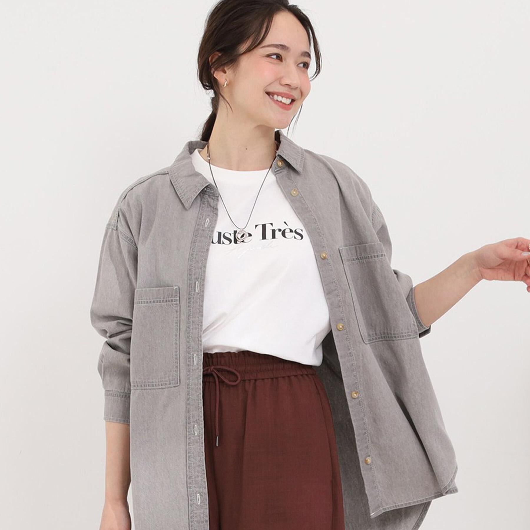 SHOO･LA･RUE「【洗濯機可/体型カバー】こなれ感をプラスする ライトオンスデニムシャツ」|シャツ・ブラウス|ライトグレー(011