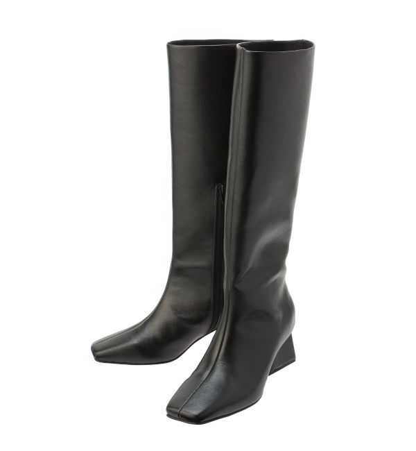ELENDEEK「SQUARE LONG BOOTS」|ロングブーツ|ブラック
