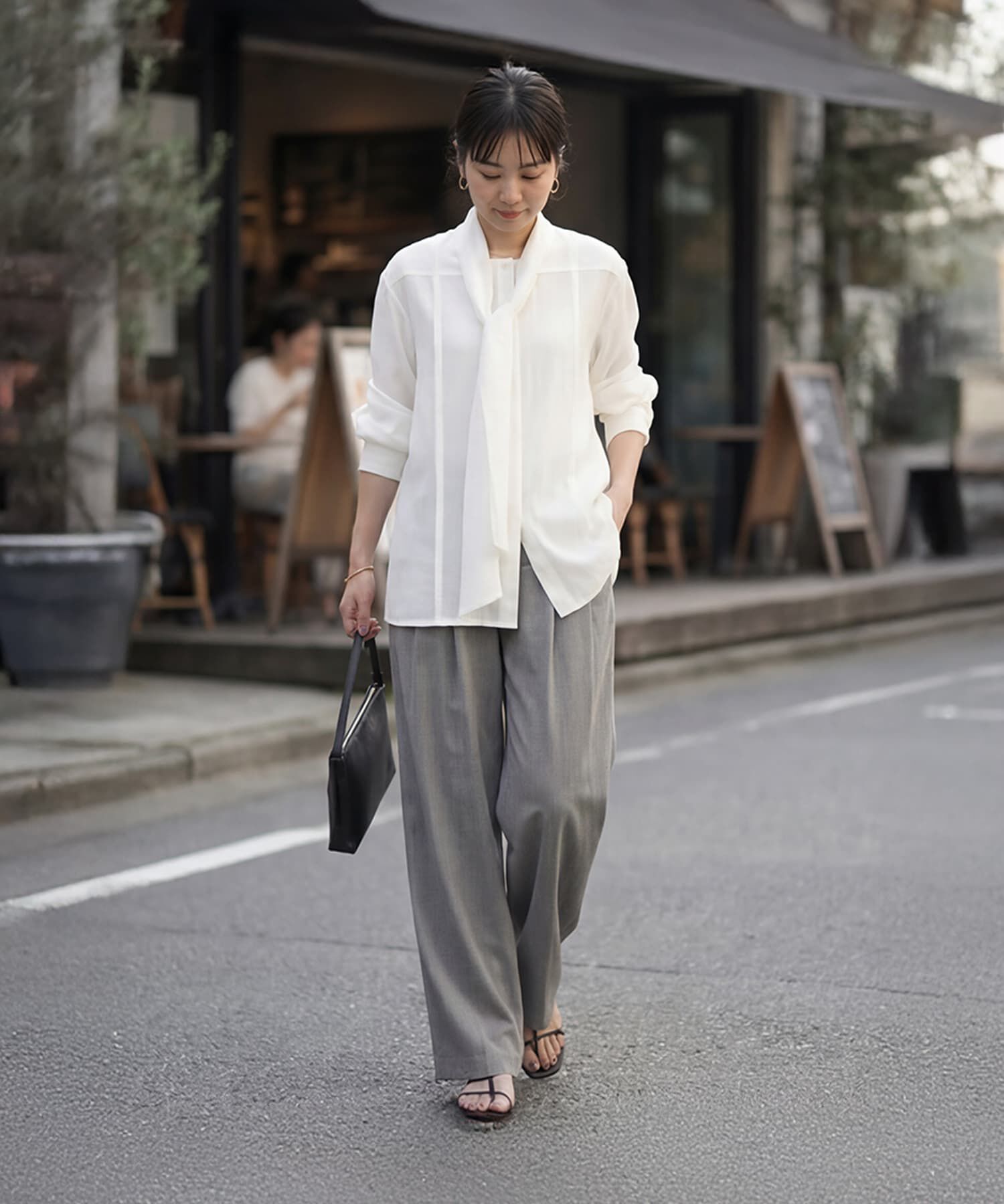 STYLE DELI「【LUXE】ニュアンス生地のタックボウタイブラウス」|シャツ・ブラウス|