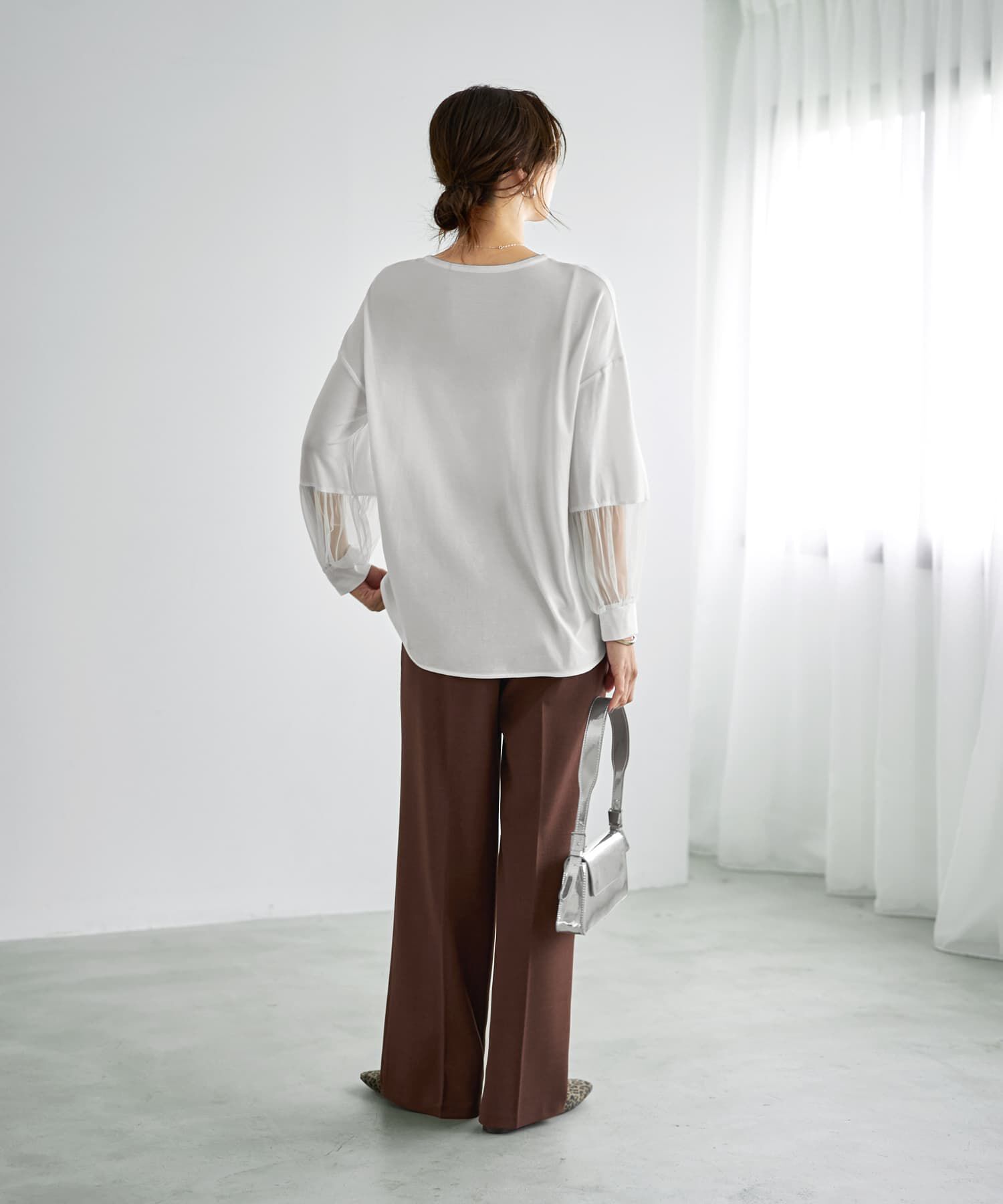 STYLE DELI「【Made in JAPAN】部分チュールのとろけるカットソートップス」|Tシャツ・カットソー|