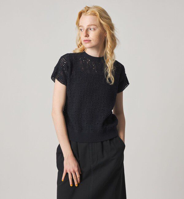 STEVEN ALAN「＜Steven Alan＞ハンド ニット ショートスリーブ プルオーバー」|ニット・セーター|NAVY