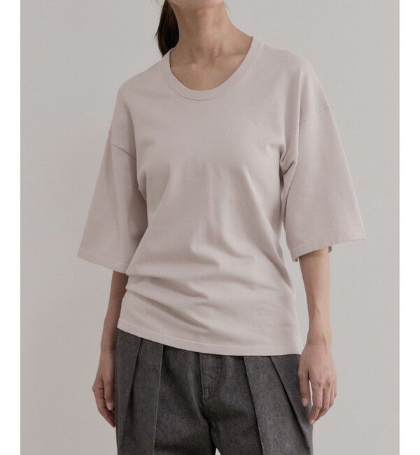ADAM ET ROPE'「【EMOELLE】シルクリネン混ニットTee」|Tシャツ・カットソー|ピンク系(65)