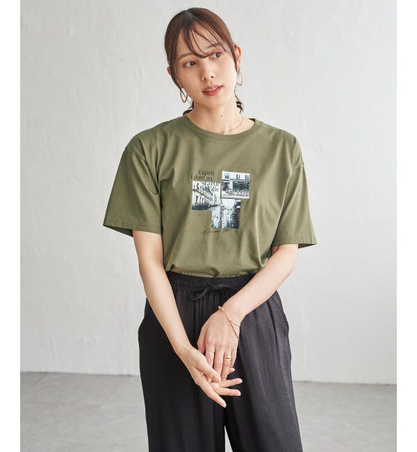 ikka「【接触冷感】ロゴフォトプリントTシャツ」|Tシャツ・カットソー|オリーブ