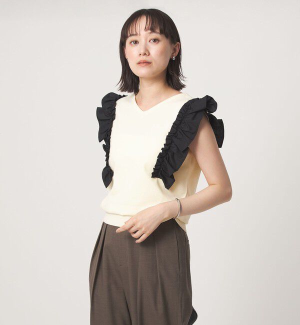 UNITED ARROWS green label relaxing「フリルドッキング ノースリーブ ニット ウォッシャブル」|ニット・セーター|OFF WHITE