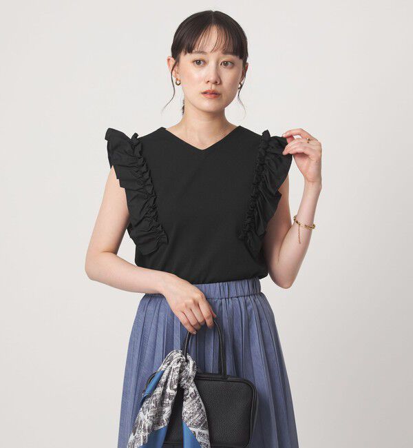 UNITED ARROWS green label relaxing「フリルドッキング ノースリーブ ニット ウォッシャブル」|ニット・セーター|BLACK