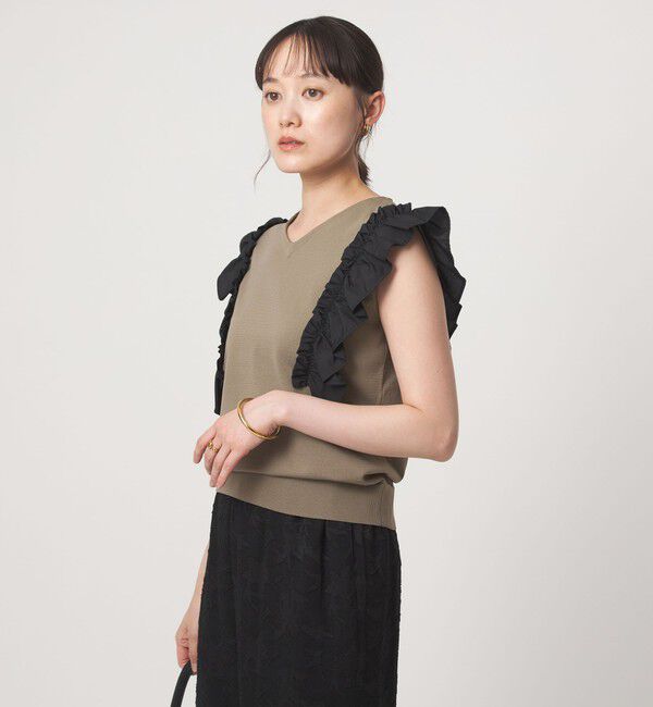 UNITED ARROWS green label relaxing「フリルドッキング ノースリーブ ニット ウォッシャブル」|ニット・セーター|