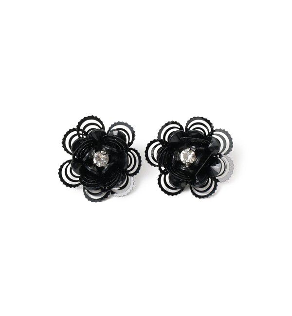 Ray BEAMS 「スパンコール フラワー ピアス」|ピアス|BLACK