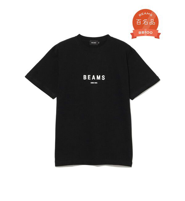 BEAMS「BEAMS｜BEAMS ロゴ Tシャツ｜ 半袖｜コットン100％｜ロゴT クルーネック｜ベーシックフィット」|Tシャツ・カットソー|BLACK