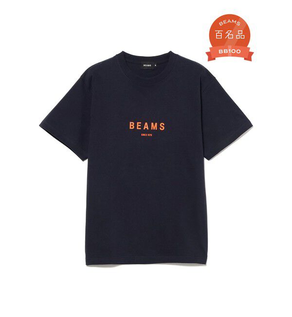 BEAMS「BEAMS｜BEAMS ロゴ Tシャツ｜ 半袖｜コットン100％｜ロゴT クルーネック｜ベーシックフィット」|Tシャツ・カットソー|NAVY