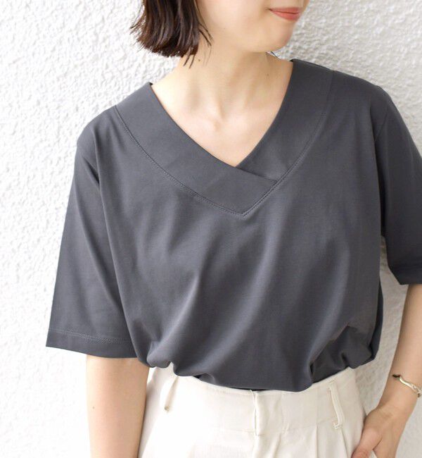SHIPS for women「《予約》【WEB限定】〈ネックが選べる2サイズ展開〉オーガニックコットン バリエーションネック TEE」|Tシャツ・カットソー|グレー系