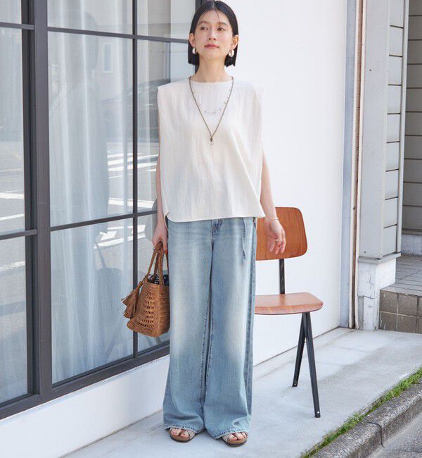 SHIPS for women「《予約》【実力派ベーシック】〈手洗い可能〉レーヨン ナイロン 深 ベンツ ノースリーブ プルオーバー」|Tシャツ・カットソー|