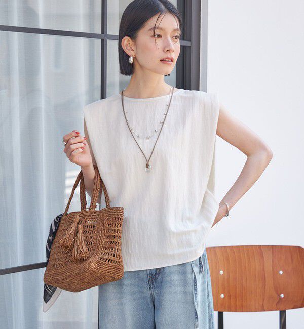 SHIPS for women「《予約》【実力派ベーシック】〈手洗い可能〉レーヨン ナイロン 深 ベンツ ノースリーブ プルオーバー」|Tシャツ・カットソー|