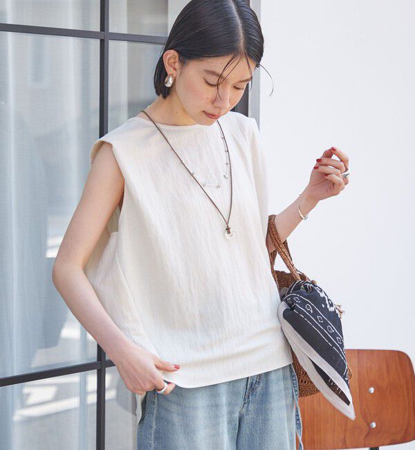 SHIPS for women「《予約》【実力派ベーシック】〈手洗い可能〉レーヨン ナイロン 深 ベンツ ノースリーブ プルオーバー」|Tシャツ・カットソー|