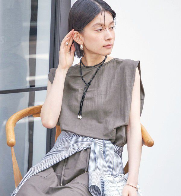 SHIPS for women「《予約》【実力派ベーシック】〈手洗い可能〉レーヨン ナイロン 深 ベンツ ノースリーブ プルオーバー」|Tシャツ・カットソー|