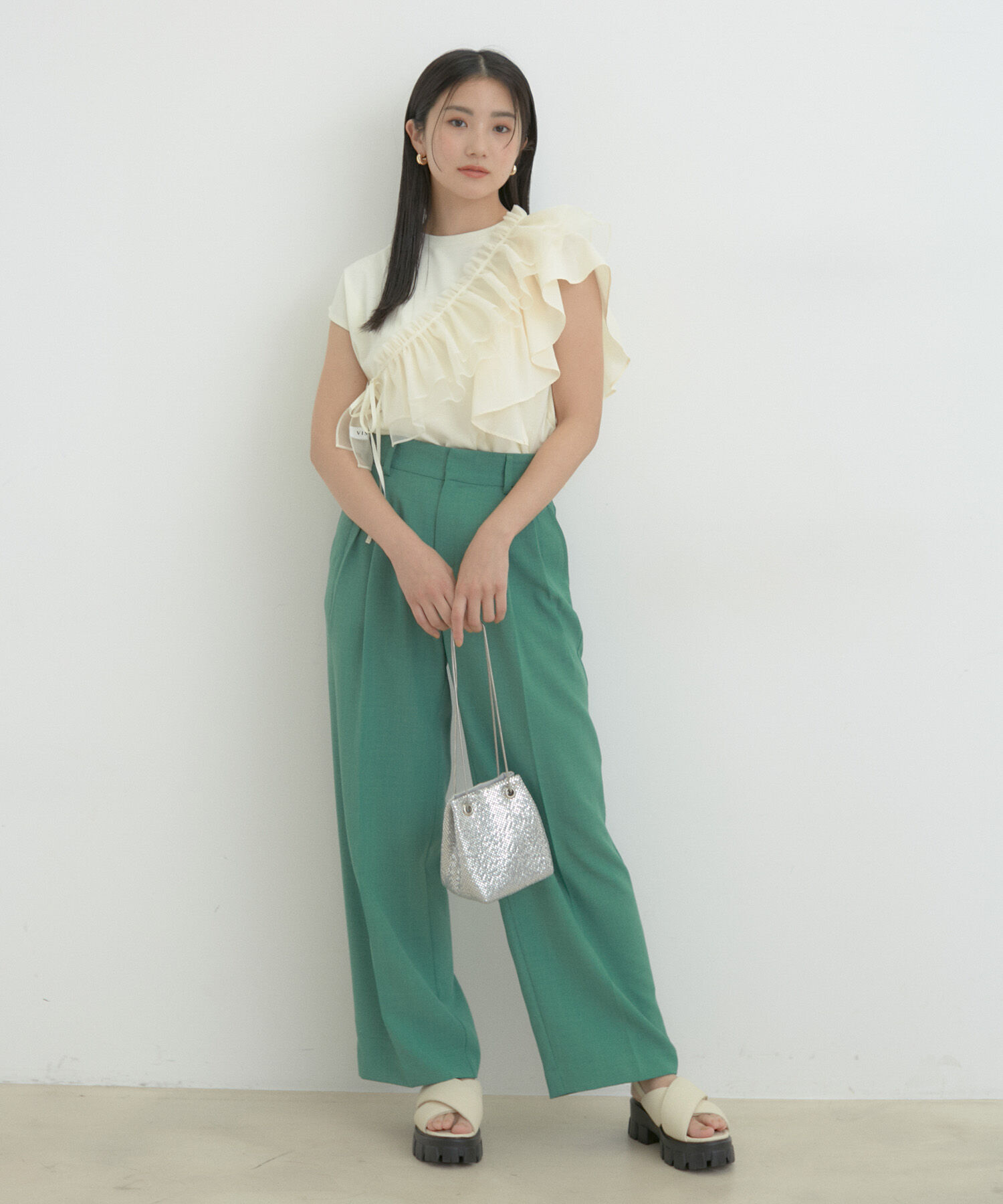 VIS「【SET】サッシュ付きフリルドッキングプルオーバー」|Tシャツ・カットソー|