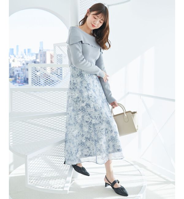 MAJESTICLEGON「フラワーオフショルドッキングワンピ」|ワンピース|