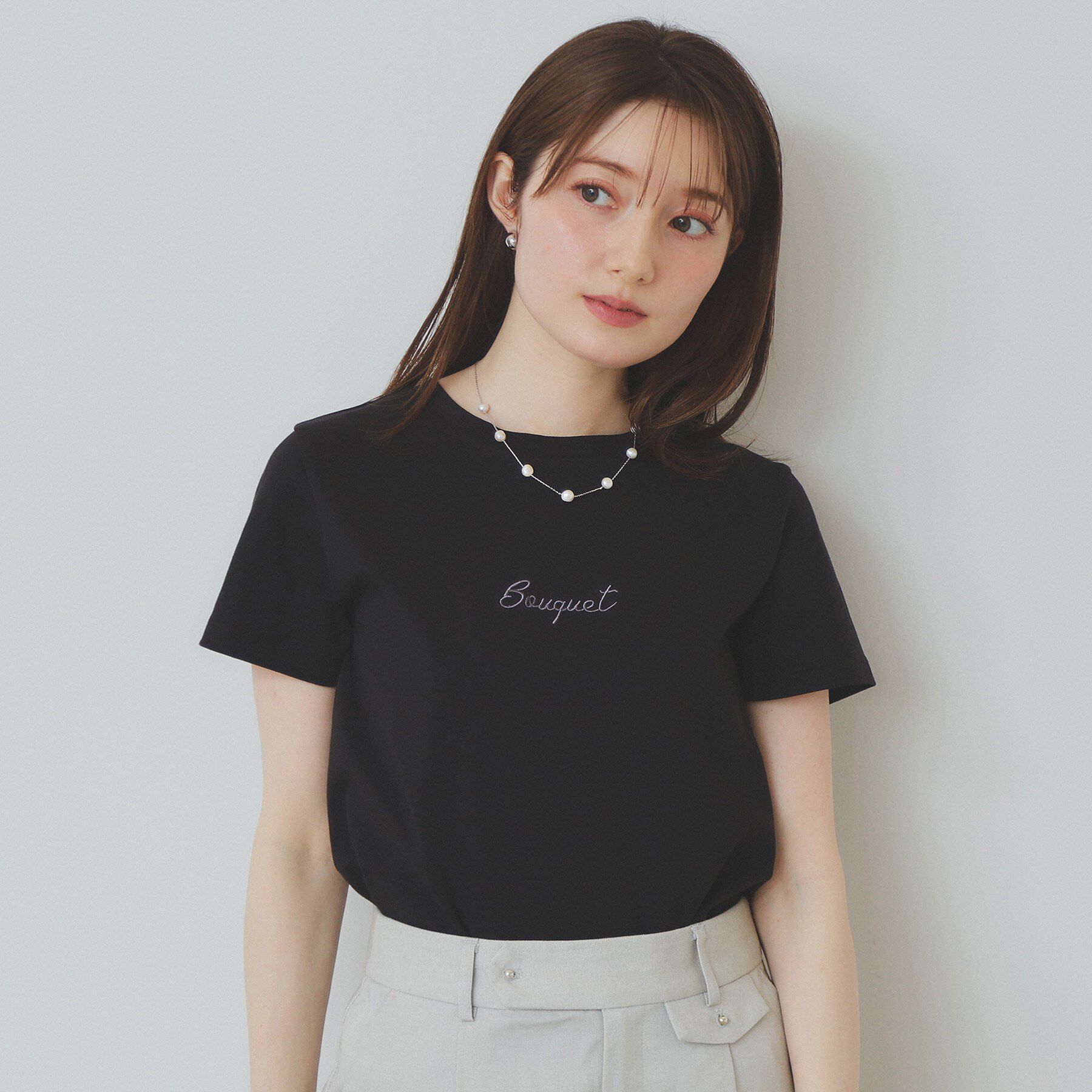 index「ワンポイントロゴ刺繍Tシャツ【UV／接触冷感／洗濯機洗い可】」|Tシャツ・カットソー|ブラック(019)