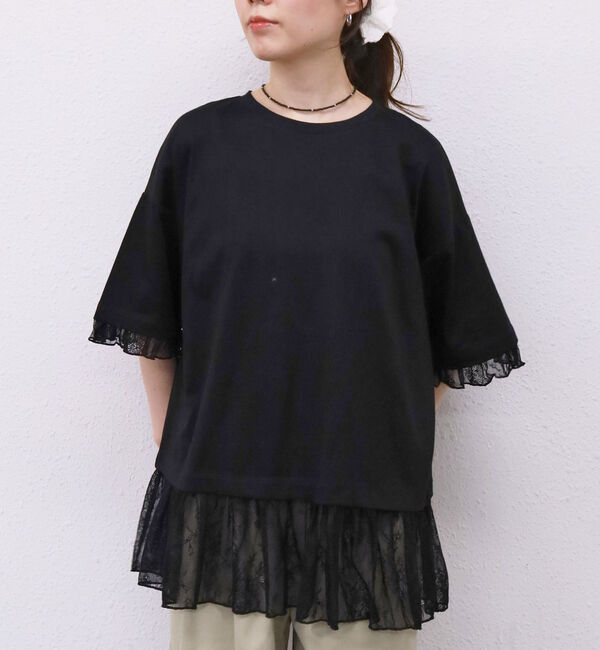 archives「フリルレースドッキングＢＩＧＴＥＥ」|Tシャツ・カットソー|BLACK