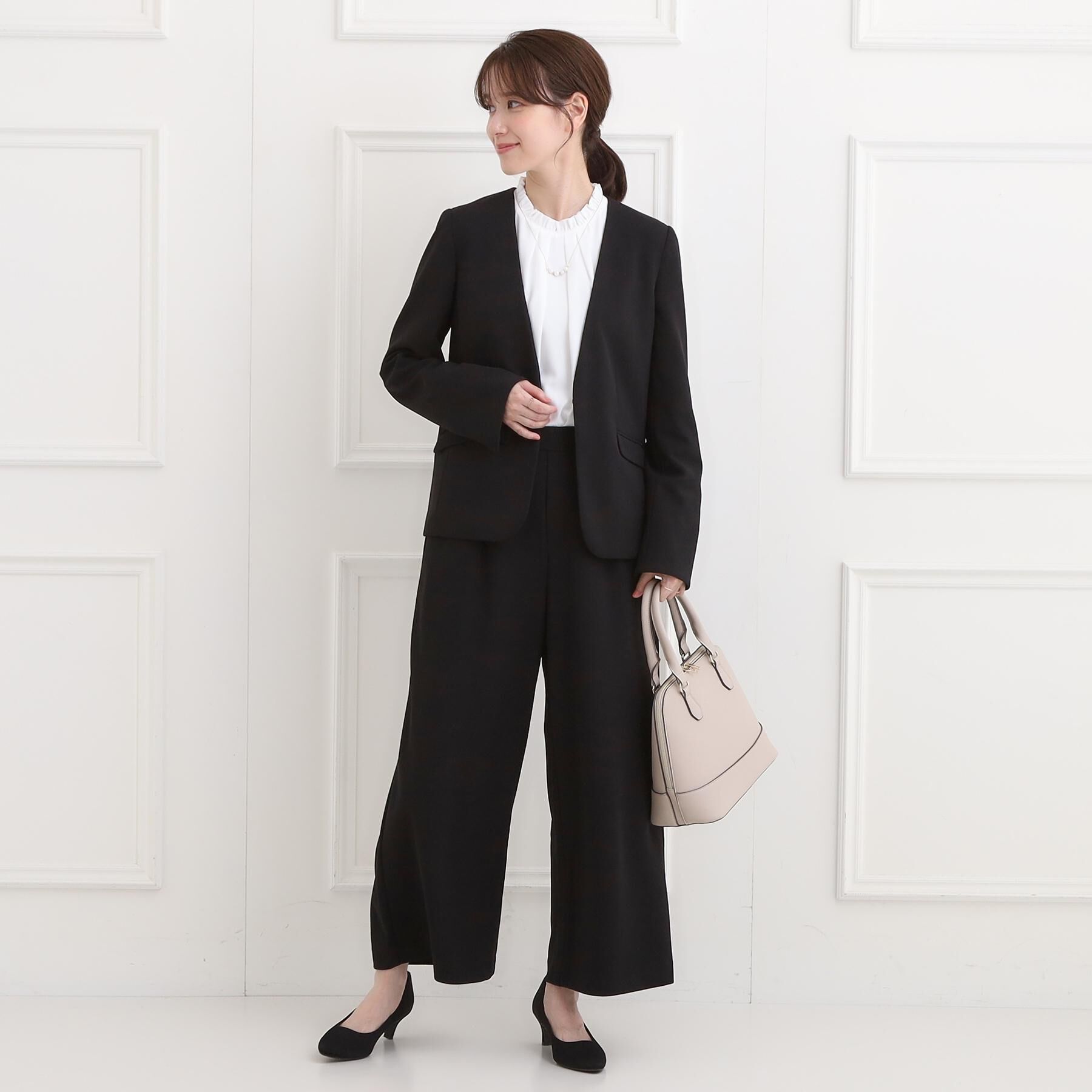 SHOO･LA･RUE「【洗濯機可/セットアップ可/S-3L】きちんと楽に。カットジョーゼットワイドパンツ」|その他|