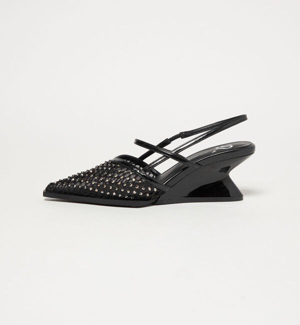 ODETTE E ODILE「＜SY＞ ポインテッド ビジュー ウェッジ バックベルト サンダル60&uarr;」|サンダル|BLACK