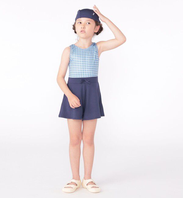 SHIPS KIDS「SHIPS KIDS:90～130cm / ギンガムチェック 無地 スイム ワンピース」|コンビネゾン|