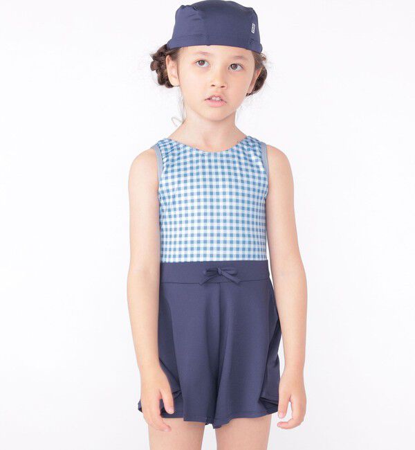 SHIPS KIDS「SHIPS KIDS:90～130cm / ギンガムチェック 無地 スイム ワンピース」|コンビネゾン|
