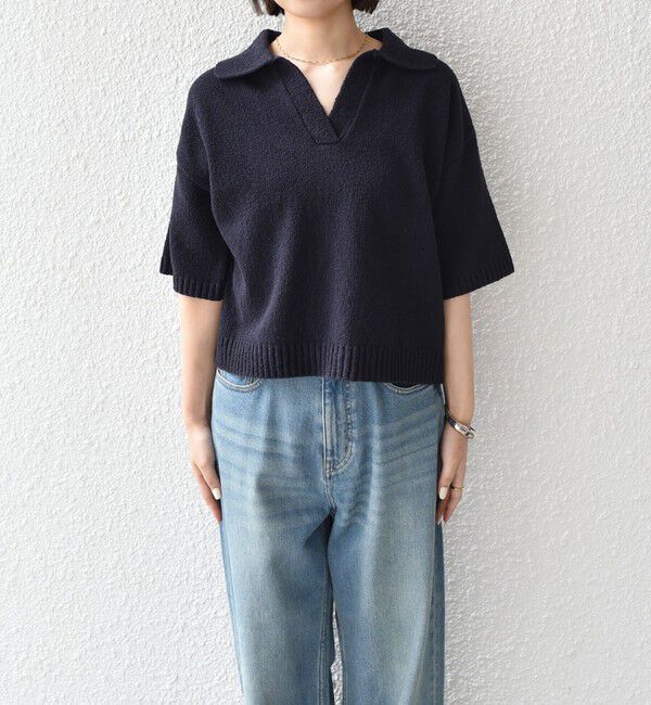 SHIPS Colors 「SHIPS Colors:〈手洗い可能〉パイル スキッパー 5分袖 ニット◇」|ニット・セーター|