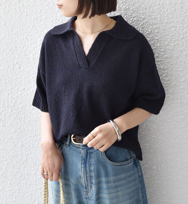 SHIPS Colors 「SHIPS Colors:〈手洗い可能〉パイル スキッパー 5分袖 ニット◇」|ニット・セーター|