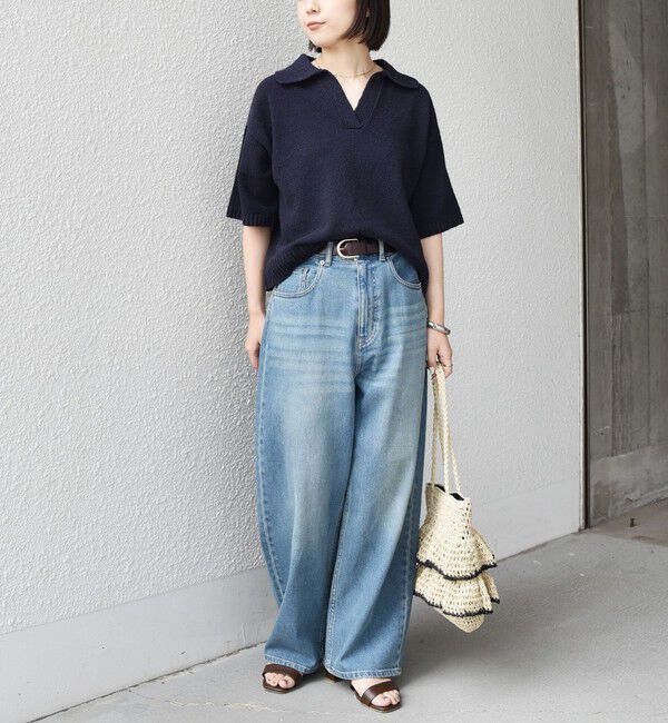 SHIPS Colors 「SHIPS Colors:〈手洗い可能〉パイル スキッパー 5分袖 ニット◇」|ニット・セーター|