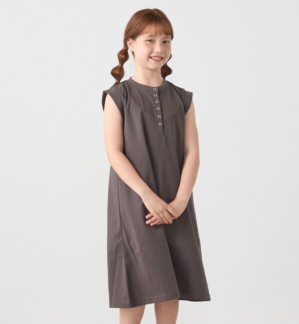 SHIPS any「SHIPS any: ヘンリーネック ノースリーブ Tシャツ ワンピース<KIDS>」|ワンピース|チャコールグレー
