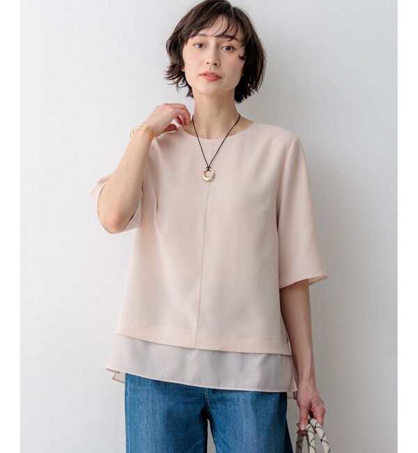 23区「【新色追加/Oggi掲載】ストレッチジョーゼット シアーコンビ カットソー」|Tシャツ・カットソー|ピンク系