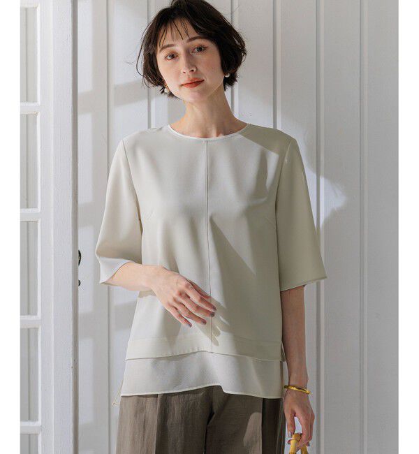 23区「【新色追加/Oggi掲載】ストレッチジョーゼット シアーコンビ カットソー」|Tシャツ・カットソー|ベージュ系