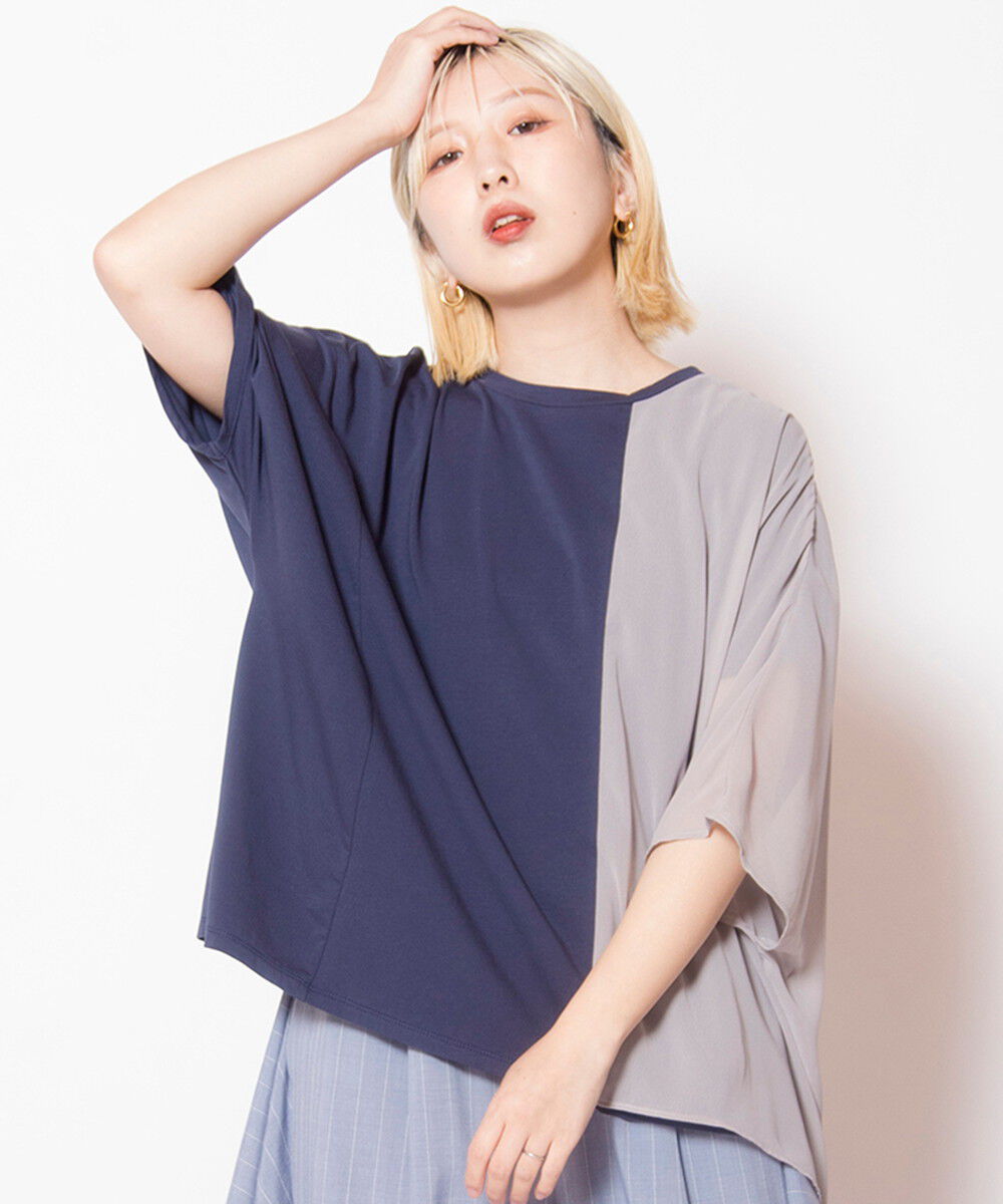  「切替アシンメトリーTシャツ」|Tシャツ・カットソー|NAVY