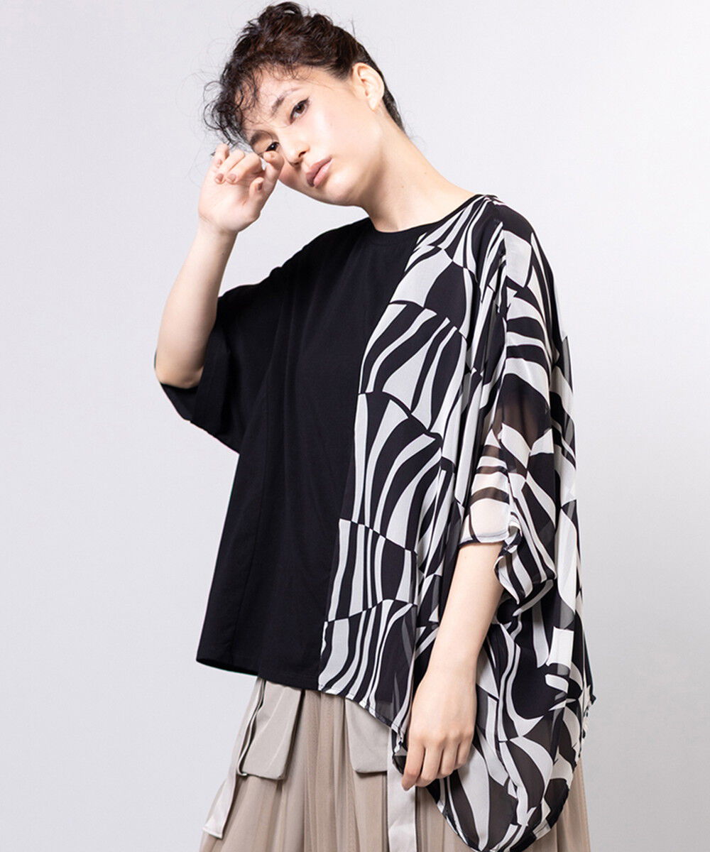 「切替アシンメトリーTシャツ」|Tシャツ・カットソー|BLACK