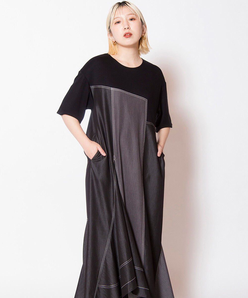  「ライトデニム切替ワンピース」|ワンピース|BLACK