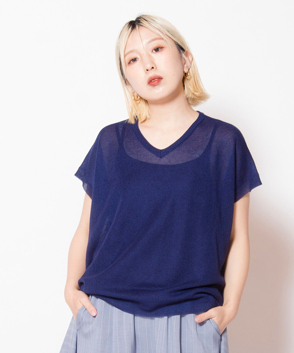  「シアーバックタックニットプルオーバー」|ニット・セーター|NAVY